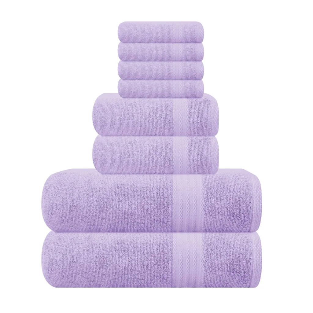 MyOwn Ultra Soft 8 Piece Towel Set 100 Pure Ringspun Cotton Contains 2 Oversized Bath Towels 27×54 Hand 16×28 4 Wash Cloths 13×13 Ideal Everyday use — alternate angle showing full product