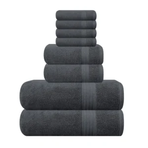 MyOwn Ultra Soft 8 Piece Towel Set 100 Pure Ringspun Cotton Contains 2 Oversized Bath Towels 27×54 Hand 16×28 4 Wash Cloths 13×13 Ideal Everyday use