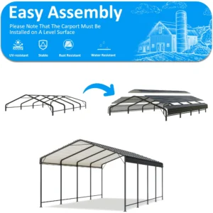 NETAJE 10 x15 Heavy Duty Metal Carport with Enhanced Base Galvanized Steel Roof for Car Boats and Truck