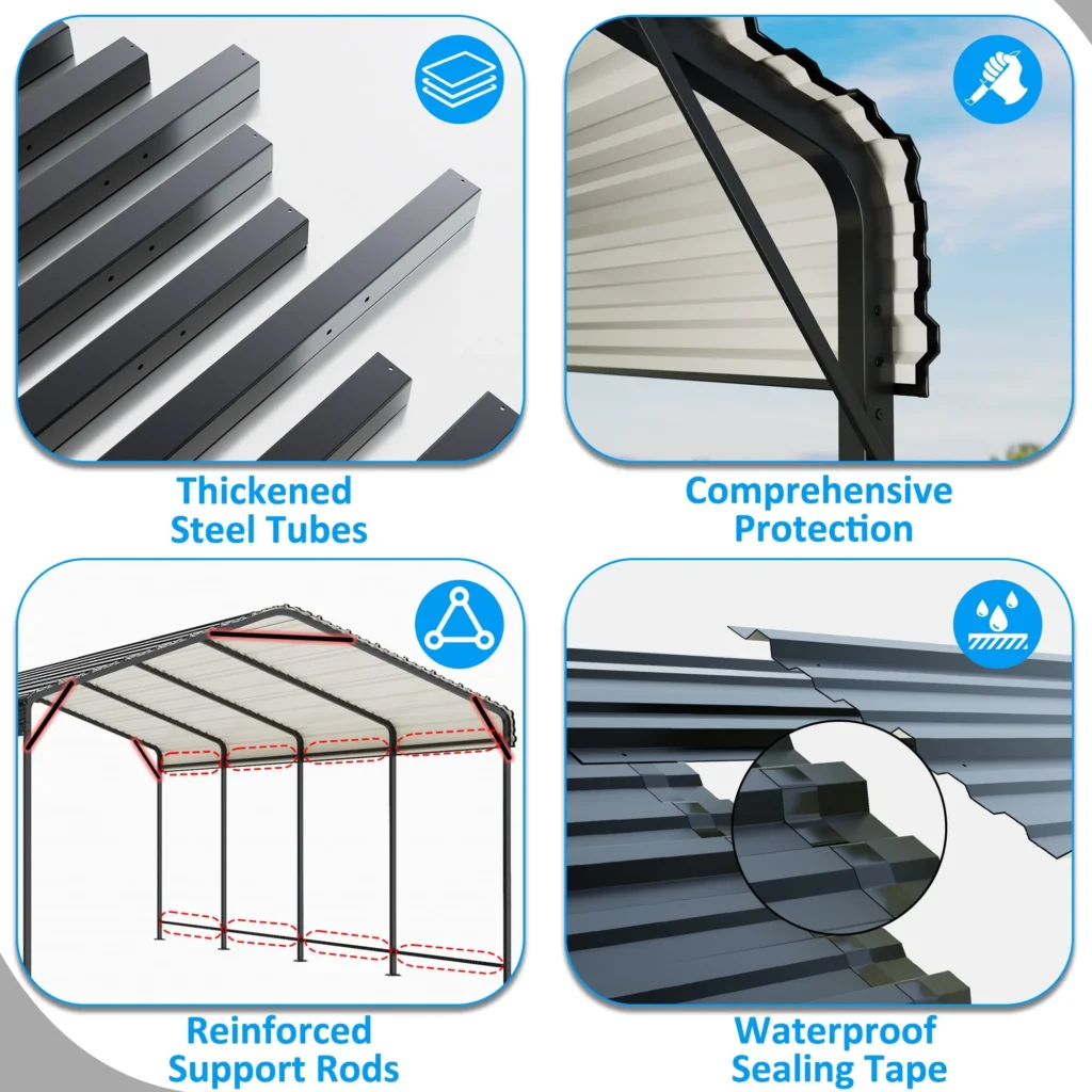 NETAJE Heavy Duty Metal Carport 10×15 – Galvanized Steel Roof & Enhanced Base — close-up detail of design and finish