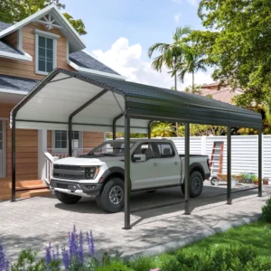 NETAJE 10 x15 Heavy Duty Metal Carport with Enhanced Base Galvanized Steel Roof for Car Boats and Truck
