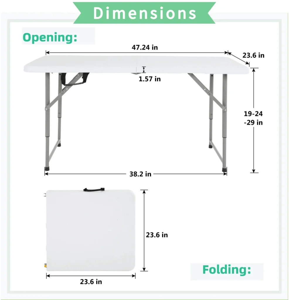 NiamVelo 4 ft Folding Adjustable Height Table – Portable & Versatile — close-up detail of design and finish