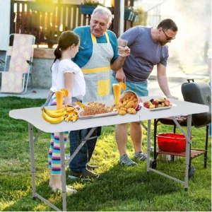 NiamVelo 4 ft Folding Table Plastic Portable Tables w Handle Adjustable Height Camping Table for Home Office Party Picnic White