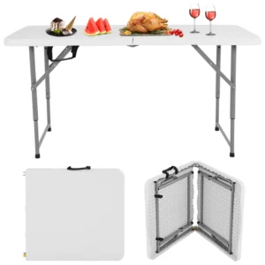 NiamVelo 4 ft Folding Table Plastic Portable Tables w Handle Adjustable Height Camping Table for Home Office Party Picnic White