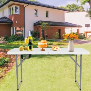 NiamVelo 4 ft Folding Table Plastic Portable Tables w Handle Adjustable Height Camping Table for Home Office Party Picnic White