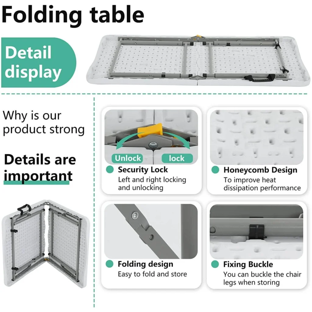 NiamVelo 4 ft Folding Adjustable Height Table – Portable & Versatile — alternate angle showing full product