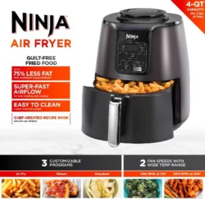 Ninja 4 Qt Air Fryer Nonstick Basket with Crisper Plate 1550 Watts Blak