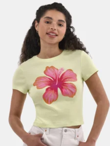No Boundaries Ribbed Graphic Baby Tee Women s