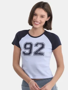 No Boundaries Ribbed Graphic Baby Tee Women s