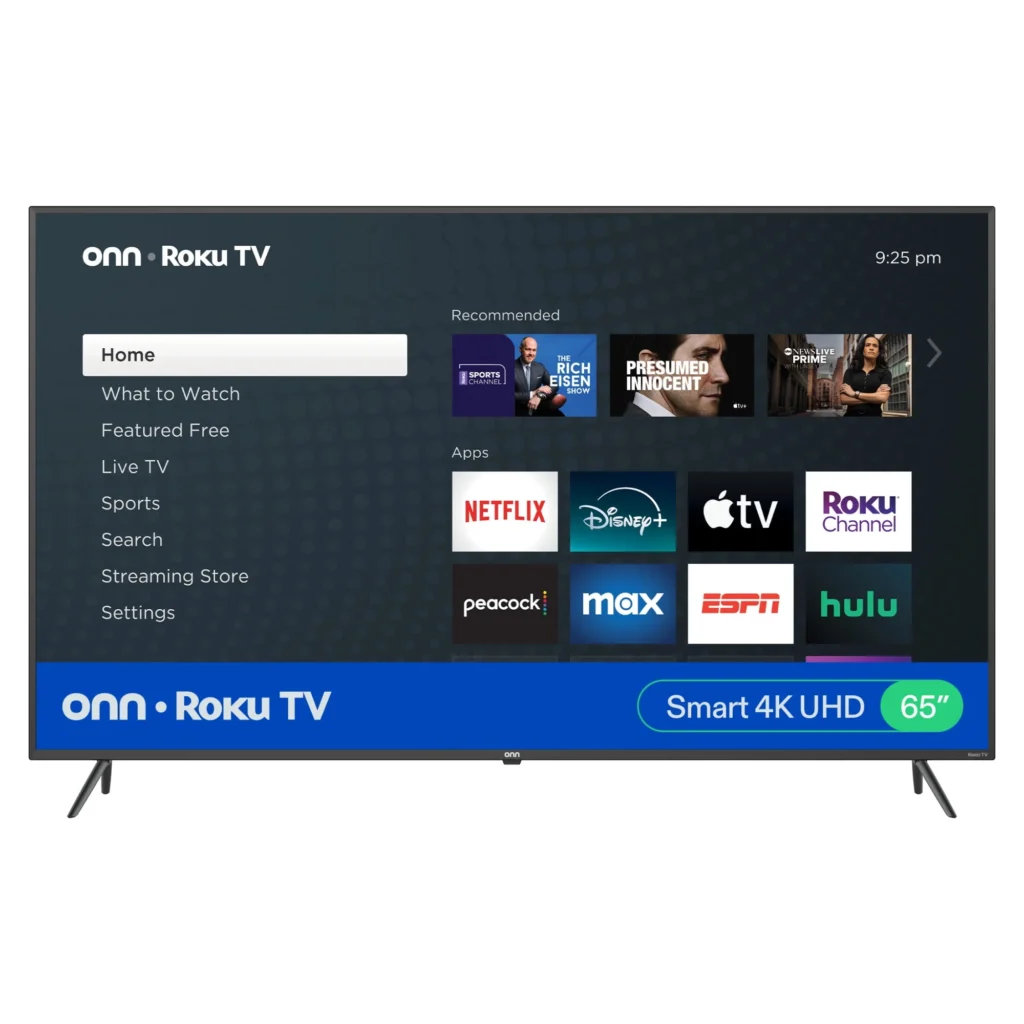 onn 65″ 4K UHD Roku Smart TV – Immersive HDR Entertainment — close-up detail of design and finish