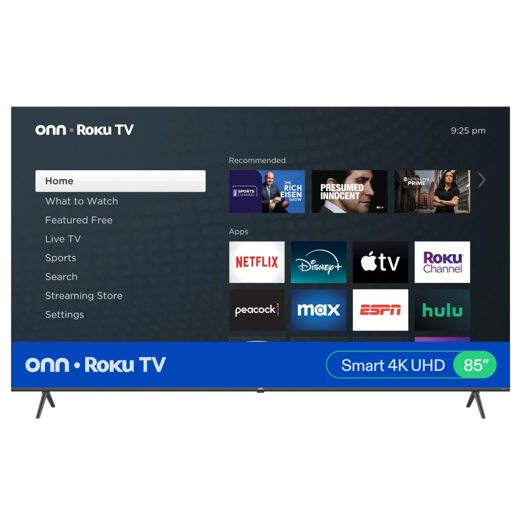 onn 75 Class 4K UHD LED Roku Smart TV – Immersive Entertainment — alternate angle showing full product