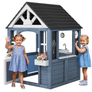 Outdoor Playhouse Wooden Playhouses for Kids Ages 4 8 with Working Door Windows Flowers Pot Holder 42 x 45 x 55