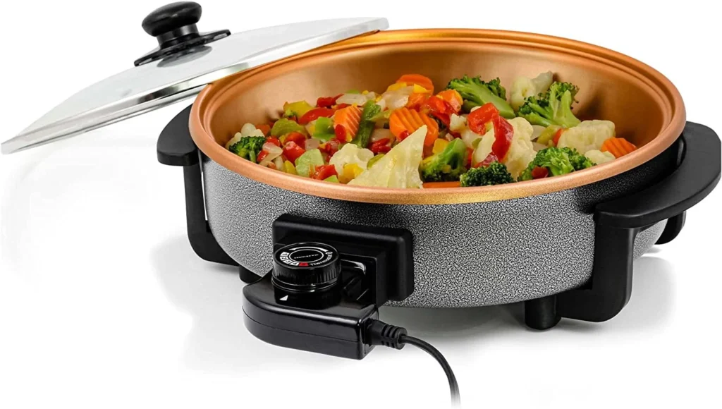 OVENTE 12″ Nonstick Electric Skillet – Versatile & Easy Clean — alternate angle showing full product