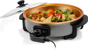 OVENTE Electric Skillet and Frying Pan 12 Round Cooker with Nonstick Coating Black SK11112B