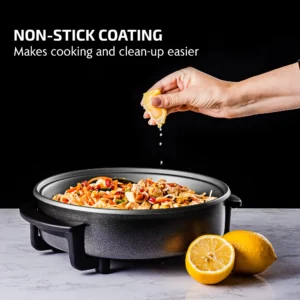 OVENTE Electric Skillet and Frying Pan 12 Round Cooker with Nonstick Coating Black SK11112B