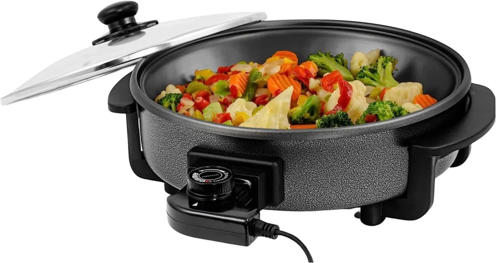 OVENTE Electric Skillet and Frying Pan 12 Round Cooker with Nonstick Coating Black SK11112B