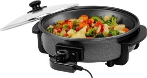 OVENTE Electric Skillet and Frying Pan 12 Round Cooker with Nonstick Coating Black SK11112B