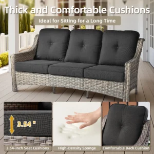 Ovios 5 Pieces High Back Outdoor Patio Furniture Wicker Sectional Conversation Sofa Rocking Swivel Chairs Solar Lamps Coffee Table Backyard