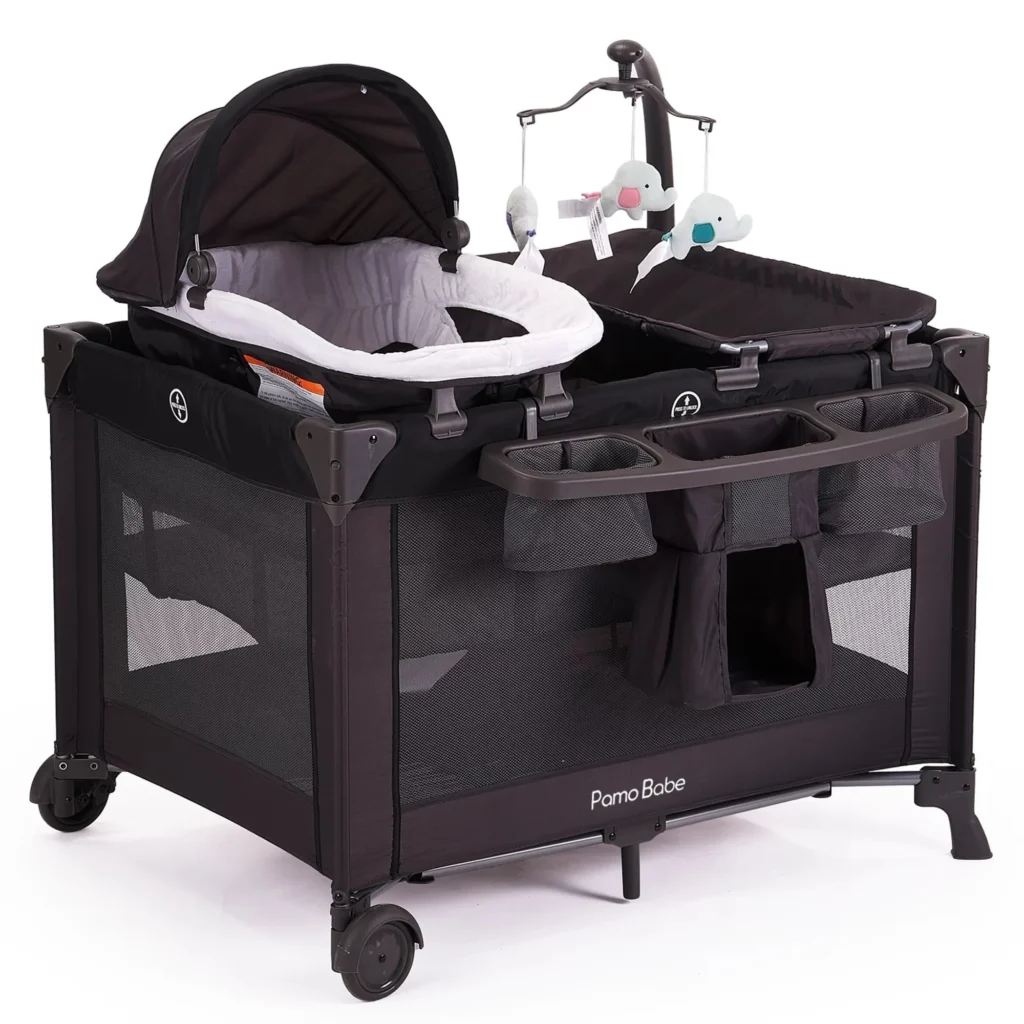 Pamo Babe All-in-One Nursery Playard – Bassinet & Changer for Infants β alternate angle showing full product