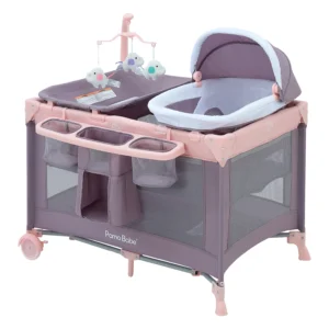 Pamo Babe Unisex Nursery Center Playard with Bassinet Changing Table Grey