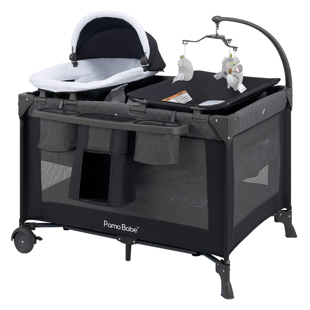 Pamo Babe Nursery Center Playard – Bassinet & Changing Table β close-up detail of design and finish