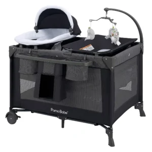 Pamo Babe Unisex Nursery Center Playard with Bassinet Changing Table Grey