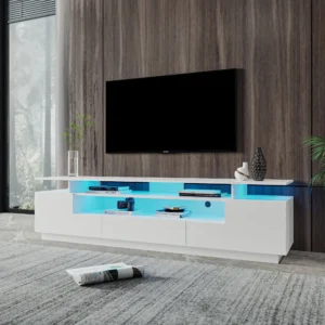 PAPROOS TV Stand TVs 55 High Gloss Cabinet LED Light Modern Console Table Storage Drawers Media Television Entertainment Center Black