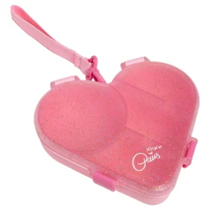 Paris Hilton Bento Style Heart Shaped Snack Box 4 Compartments Glitter Infused Lid Built In Phone Stand Removable Wrist Strap Pink