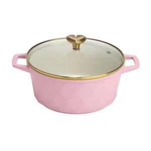Paris Hilton Clean Ceramic Nonstick Cast Aluminum Cookware Set with Heart Shaped Lid Knobs Pink