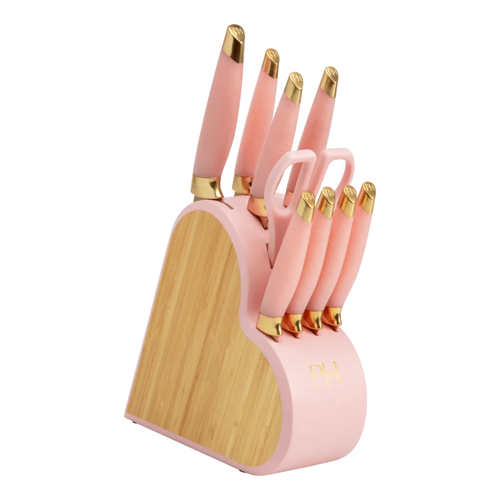 Paris Hilton Heart Shaped Knife Block Set – 10-Piece Stainless Steel in Pink