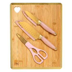 Paris Hilton Heart Shaped Knife Block Set – 10-Piece Stainless Steel in Pink