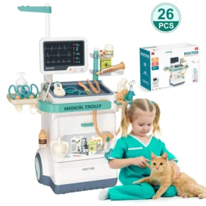 PayUSD Doctor Kit Kids Doctor Set Pretend Play Medical Kit Station Set Girls Boys Dr Playset Role Play Mobile Cart Trolley Toddler Toys Christmas Gif