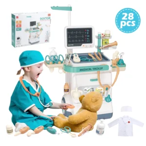 PayUSD Doctor Kit Kids Doctor Set Pretend Play Medical Kit Station Set Girls Boys Dr Playset Role Play Mobile Cart Trolley Toddler Toys Christmas Gif