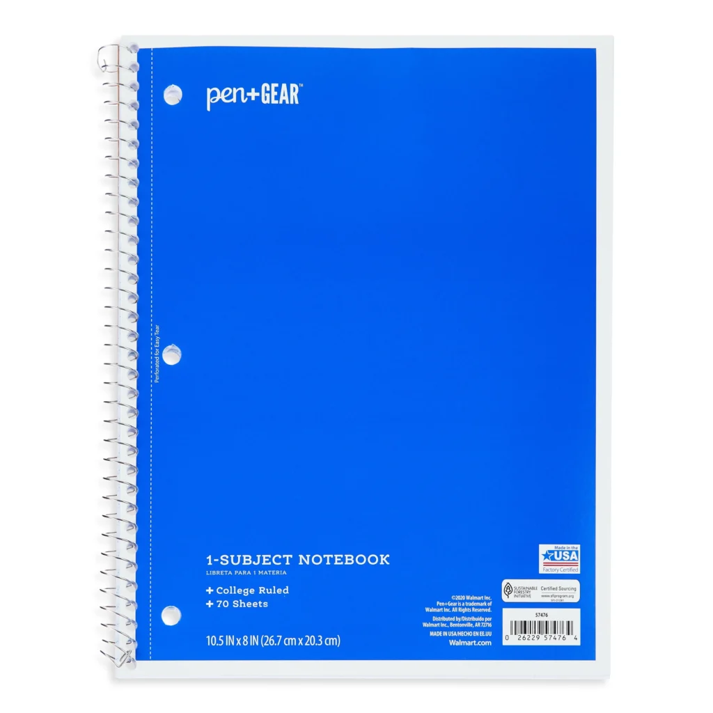 Pen Gear 1 Subject Notebook College Ruled Blue 70 Sheets