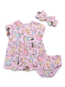 Peppa Pig Baby Girl s Allover Print Dress with Short Sleeves and Matching Diaper Cover Sizes 0 3M 6 9M