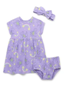 Peppa Pig Baby Girl s Allover Print Dress with Short Sleeves and Matching Diaper Cover Sizes 0 3M 6 9M