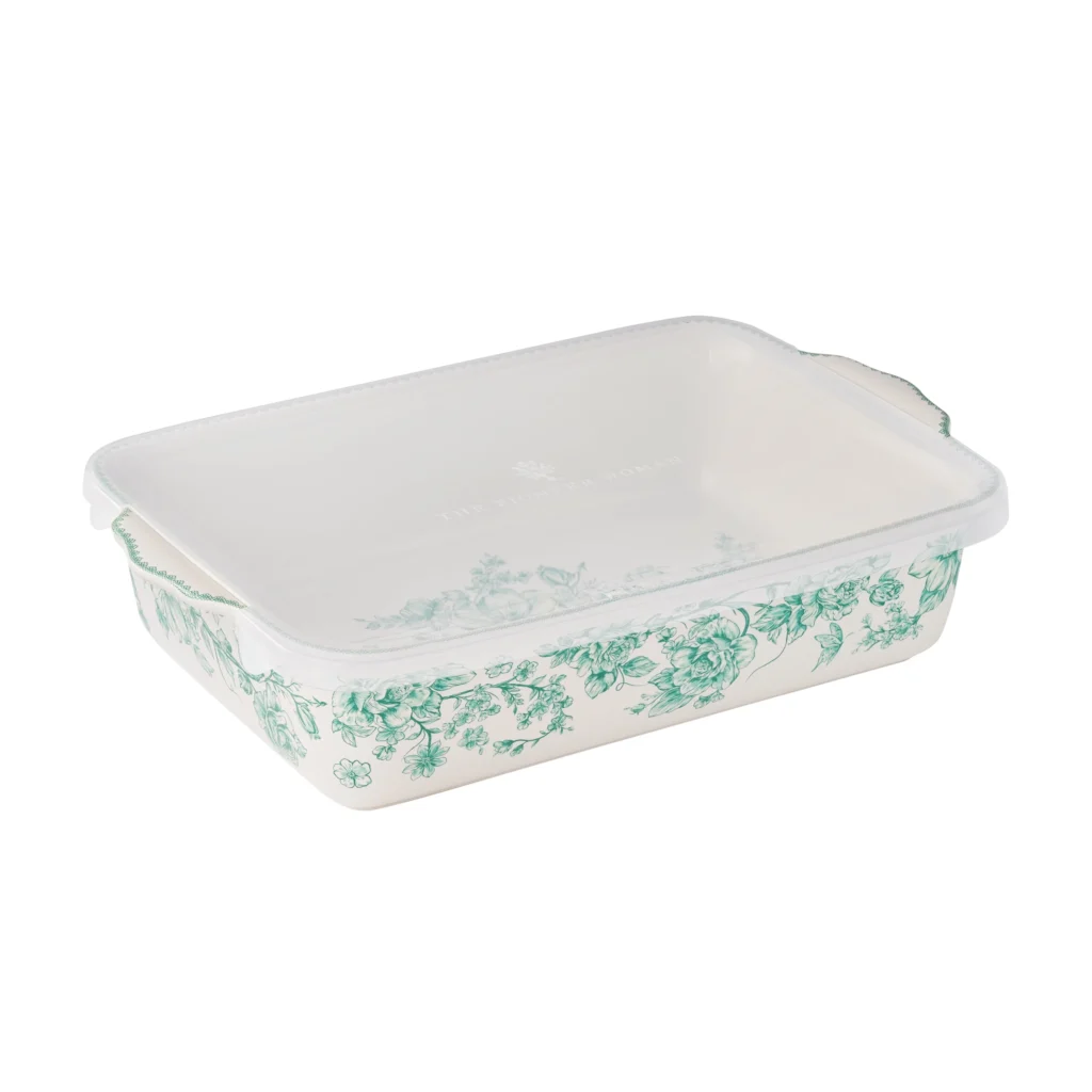 Pioneer Woman Agatha Green Large Rectangle Baker with PP Lid 9×13