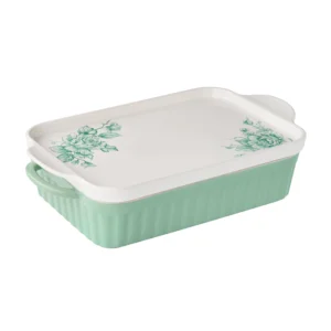 Pioneer Woman Agatha Green Large Rectangle Baker with PP Lid 9×13