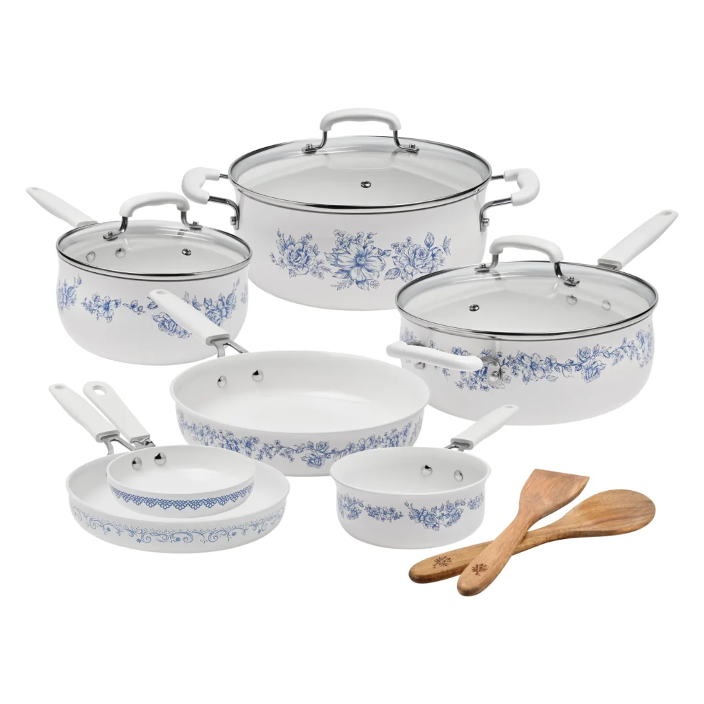 Pioneer Woman Agatha Green Large Baker with Lid – Versatile Stoneware — alternate angle showing full product