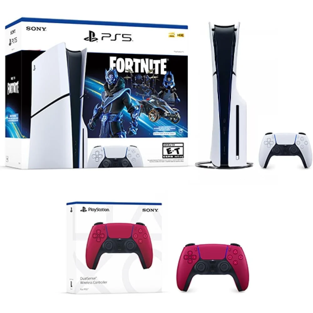 PlayStation PS5 Digital Console – Fortnite Cobalt Star Bundle — alternate angle showing full product