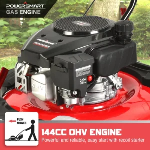 PowerSmart Gas Push Lawn Mower Powered 21 inch 3 in 1 with 144cc Engine 6 Position Height Adjustment