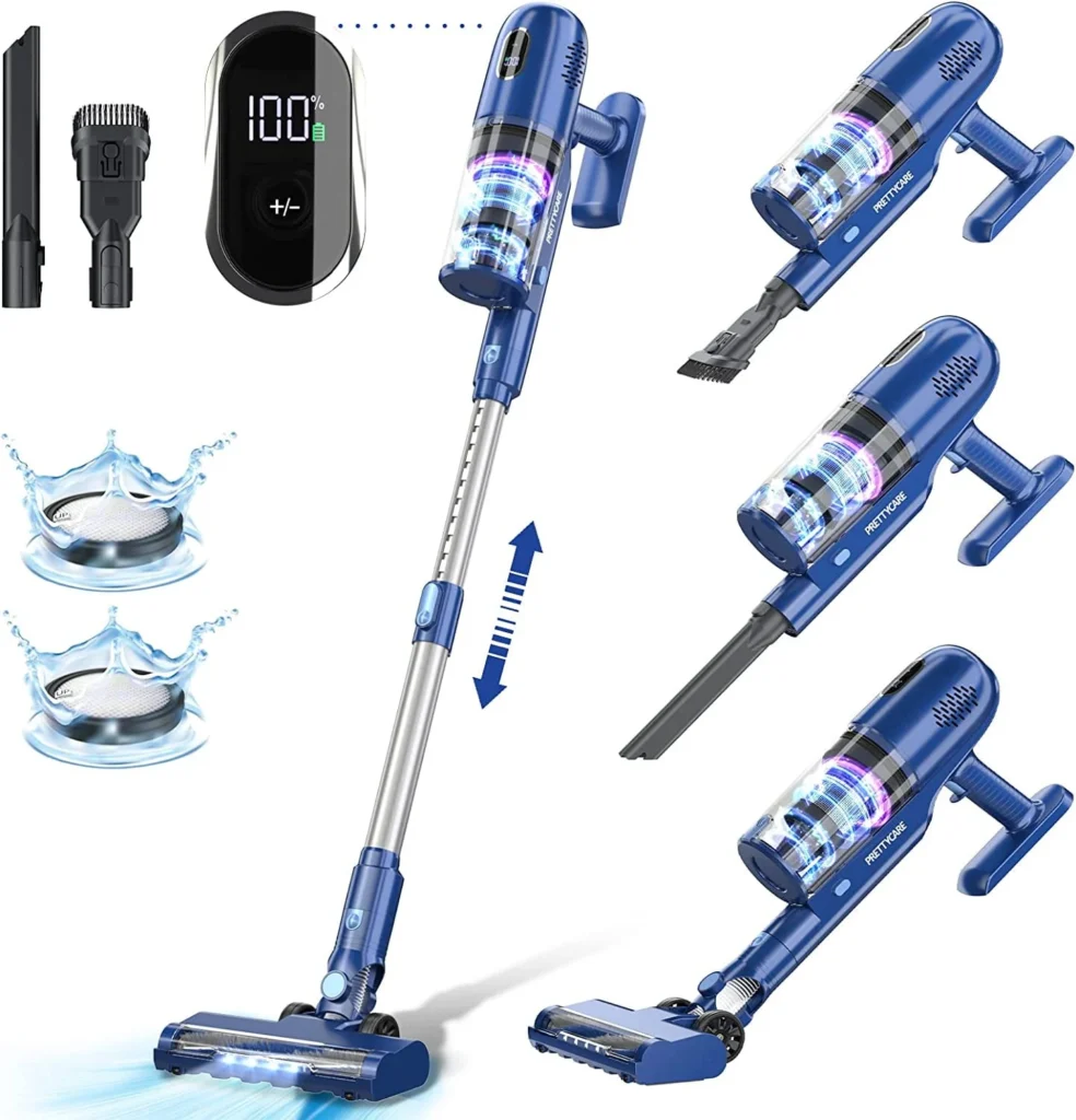 Prettycare Cordless Stick Vacuum Cleaner Lightweight Upright for Carpet Hard Floor Pet Hair W200