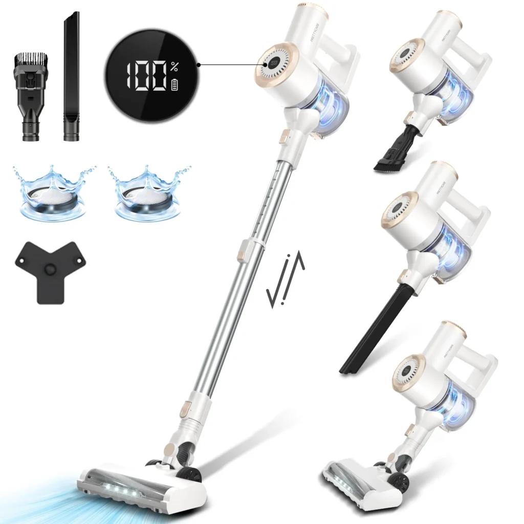 Prettycare Cordless Stick Vacuum – Lightweight for Pet Hair W200 β alternate angle showing full product