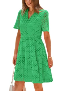 PRETTYGARDEN Womens Summer Maxi Dress Short Sleeve V Neck Hollow Out Eyelet A Line Long Flowy Beach Vacation Dresses