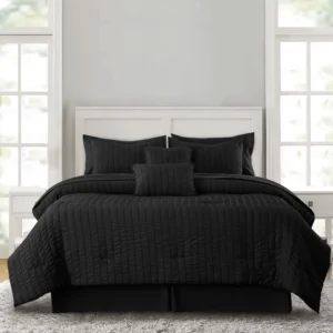 Queen Size 3 Piece All Season Down Alternative Comforter Set Deep Black Comforter Pillow Cases Bedding Set by KINMEROOM