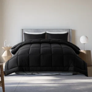 Queen Size 3 Piece All Season Down Alternative Comforter Set Deep Black Comforter Pillow Cases Bedding Set by KINMEROOM