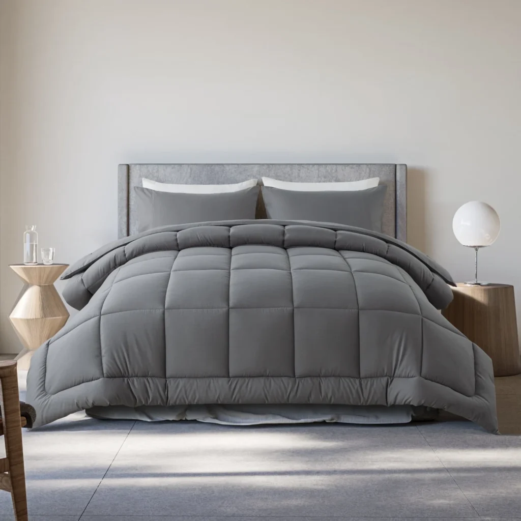 KINMEROOM Down Alternative Comforter Set – Queen Black β alternate angle showing full product