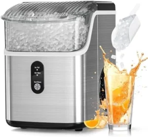 Qunler Nugget Ice Maker Countertop 33lbs Per Day Pebble Ice Machine with Soft Chewable Ice for Home Kitchen Office Stainless Steel Black