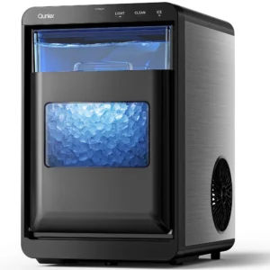 Qunler Nugget Ice Maker Countertop 44lbs Per Day Chewable Pebble Nugget Ice Machine Touch Screen Home Kitchen Office Stainless Steel Black