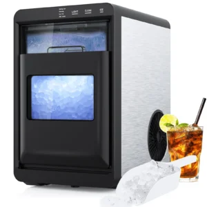 Qunler Nugget Ice Maker Countertop 44lbs Per Day Chewable Pebble Nugget Ice Machine Touch Screen Home Kitchen Office Stainless Steel Black